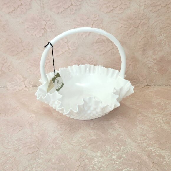 Fenton Hobnail Milk Glass Basket in Original Box with Tag - Picture 3 of 7